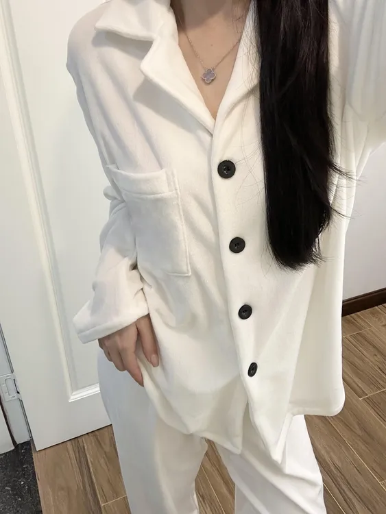 【奶白德绒】高级感纯色亲肤睡衣女套装秋冬款网红新款软糯家居服女