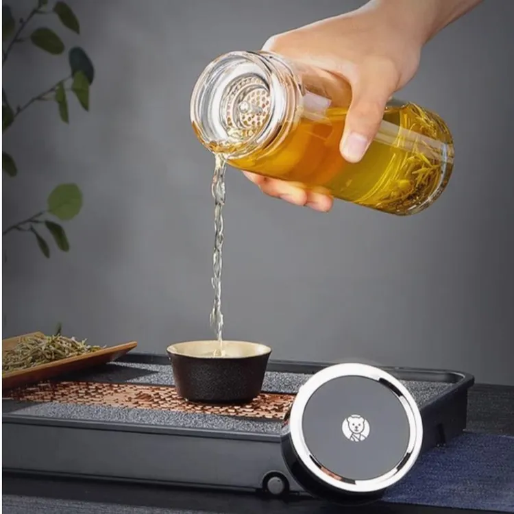 希诺新款单层玻璃杯透明家用大容量便携车载防烫过滤带盖不漏耐热