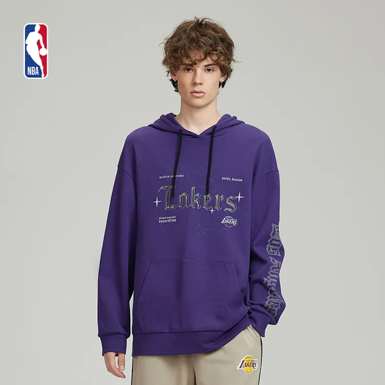 NBA官方湖人勇士快船队哥特球场系列春季情侣款宽松休闲连帽卫衣