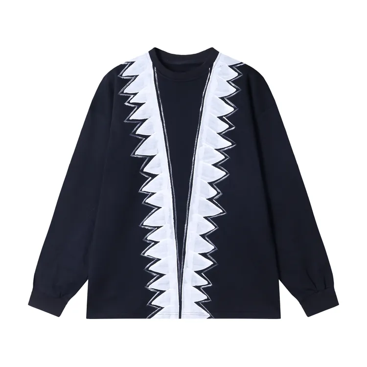 秋冬新款男士圆领套头宽松黑白拼接V形印花长袖百搭卫衣小众潮流