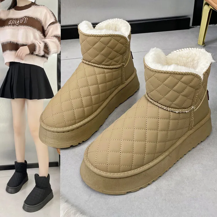 厚底加绒保暖加厚冬季百搭短筒雪地靴2025秋冬平底短靴雪地棉女鞋