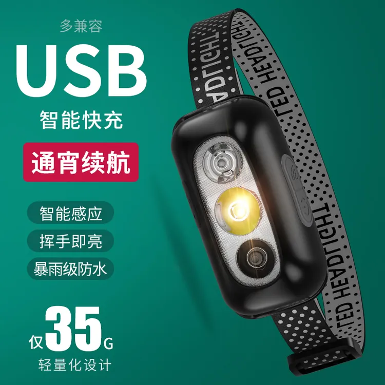 头灯强光充电超亮头戴式夜钓鱼照明户外超长续航超轻钓鱼小手电筒