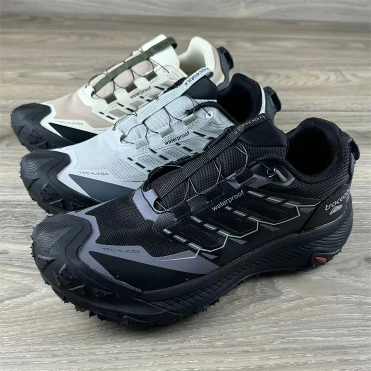 出口外贸男鞋旋转纽扣透气防泼水户外越野鞋防滑耐磨徒步鞋登山鞋