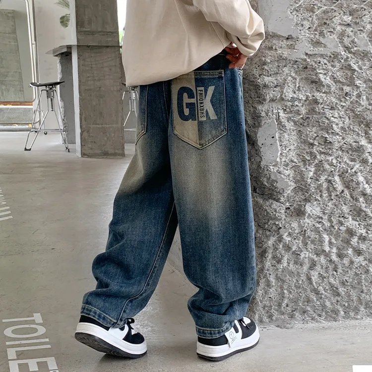男童秋装裤子2025新款中大童男孩洋气牛仔裤儿童春季韩版宽松长裤