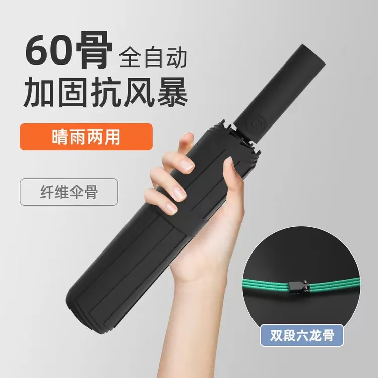 好神奇【送皮套】60骨全自动黑胶防晒防紫外线纤维结实简约晴雨伞