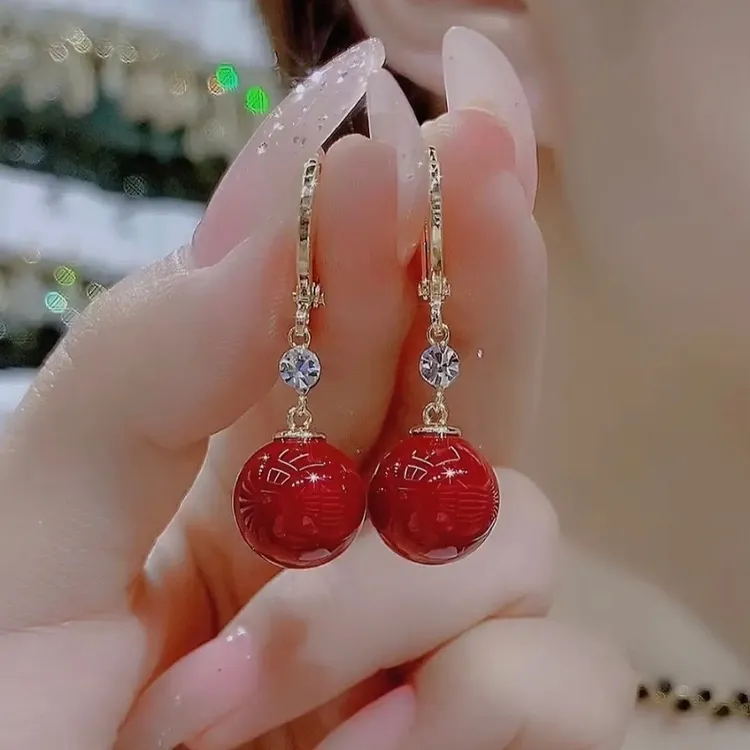 铜合金耳饰  【33号】一生所求红色精致小耳扣简约时尚耳环