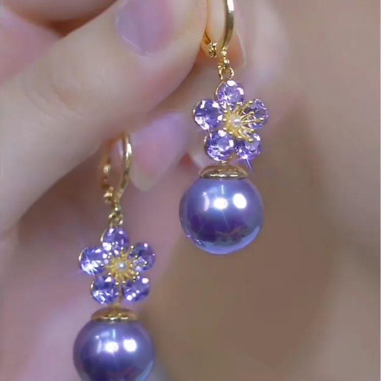 925银针耳饰 【100号】花开富贵时尚紫色气质女人味耳环