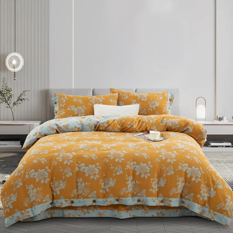 【春风十里-黄】全棉色织提花A类双层纱被套四件套温暖柔软亲肤舒适