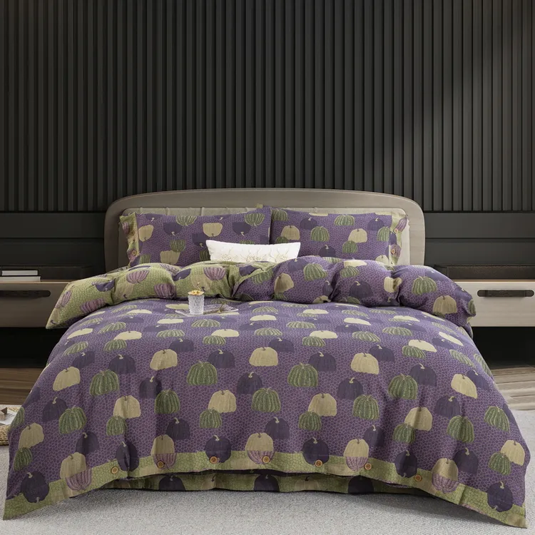 【南瓜-多色】全棉色织提花A类母婴级双层纱四件套温暖居家柔软舒适