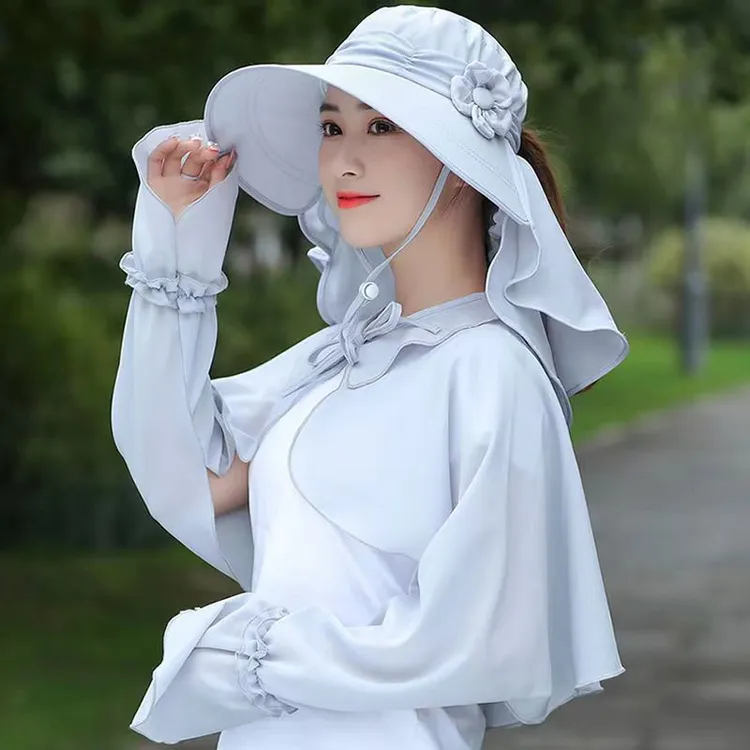 帽子女夏防晒防紫外线遮阳帽户外骑车大沿凉帽遮脸透气采茶太阳帽