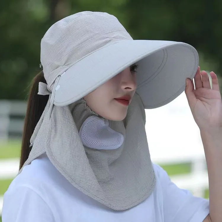 新款时尚百搭防晒遮阳帽遮脸护颈防紫外线太阳帽夏天遮全脸采茶帽