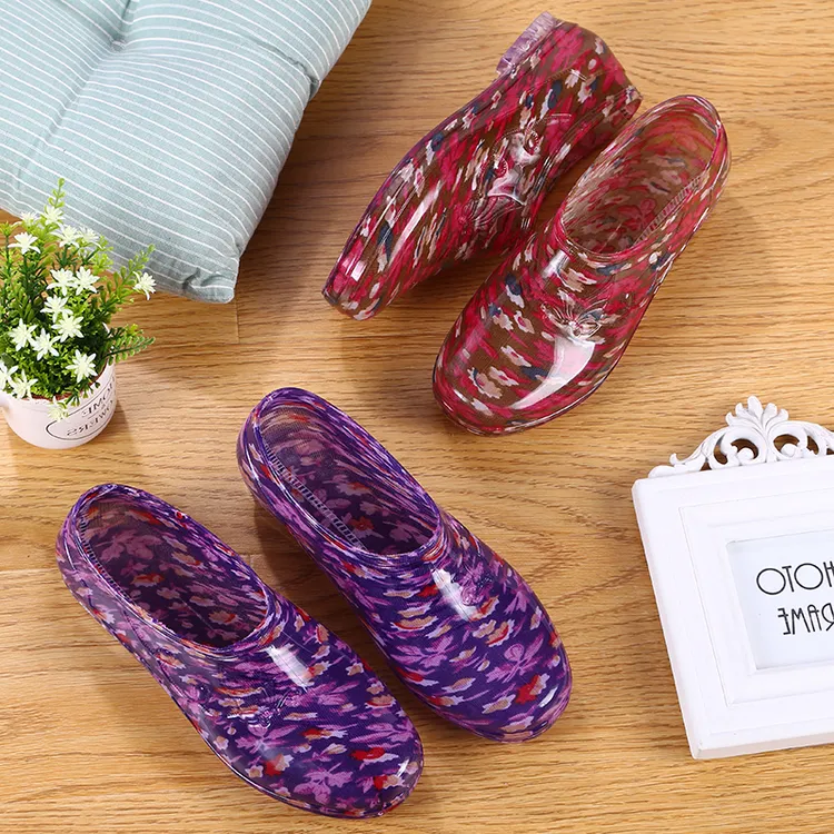 低帮防水鞋浅口雨鞋雨靴韩版碎花家用胶鞋水晶套鞋女短筒成人时尚