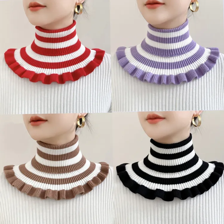 假领子新款条纹围脖保暖脖套时尚百搭上档次高级感通用护颈领圈