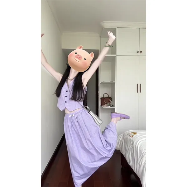 玛德琳千金三重奏 法式时尚格子马甲套装女半身裙两件套