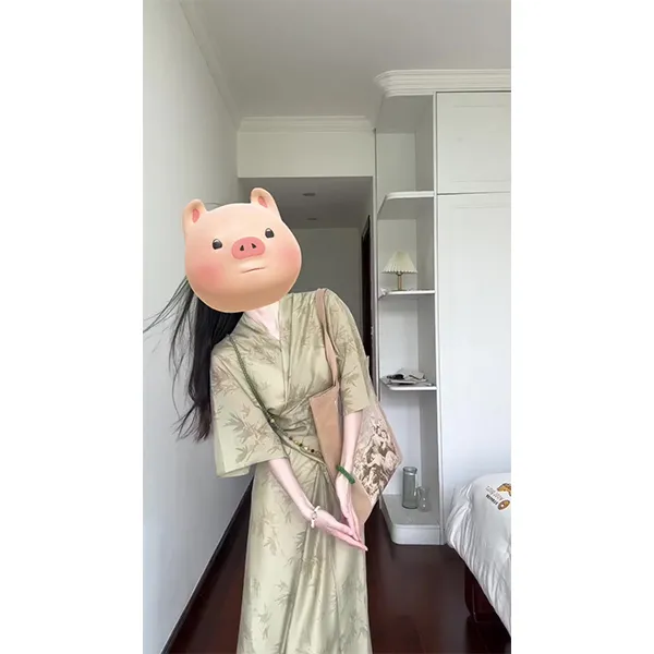 2024夏新款新中式光泽感醋酸宽松连衣裙斜襟改良旗袍裙女