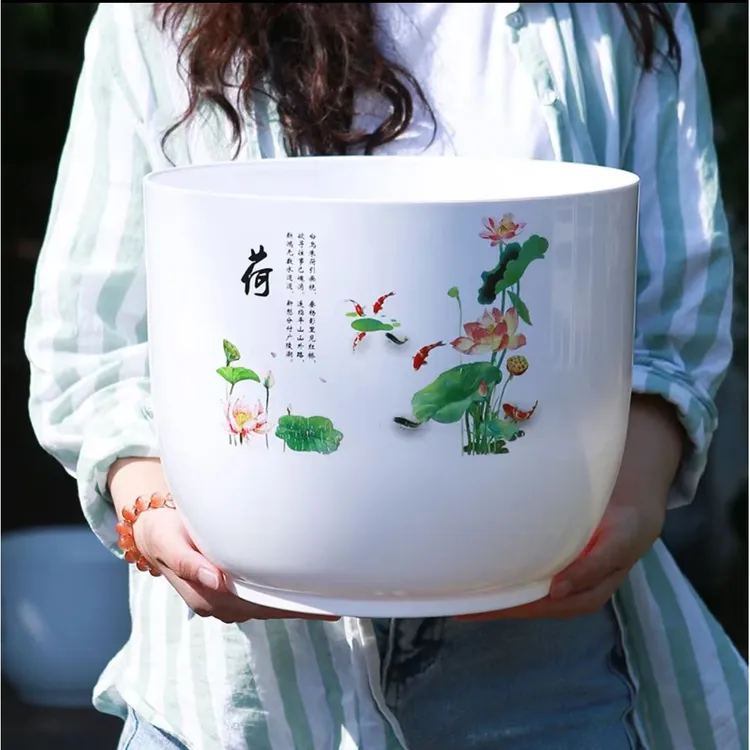 水仙花盆大口径无孔铜钱草水培盆碗莲一叶莲树脂中国风仿瓷荷花盆