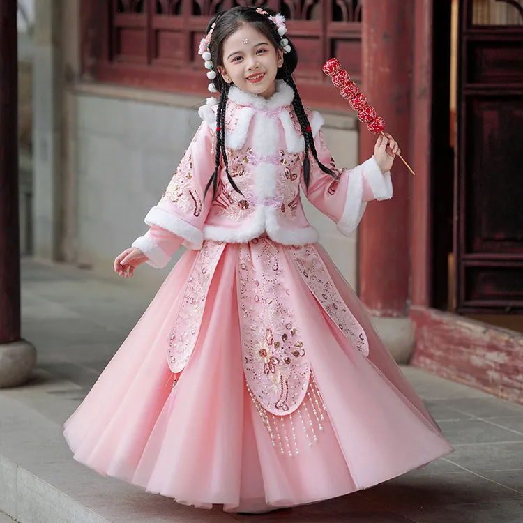 汉服秋冬女童2025拜年服中国风儿童喜庆过年衣服女孩唐装冬季
