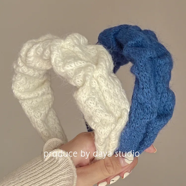 布艺发饰 增颅顶褶皱毛线宽边发箍高级感设计温柔复古法式头箍