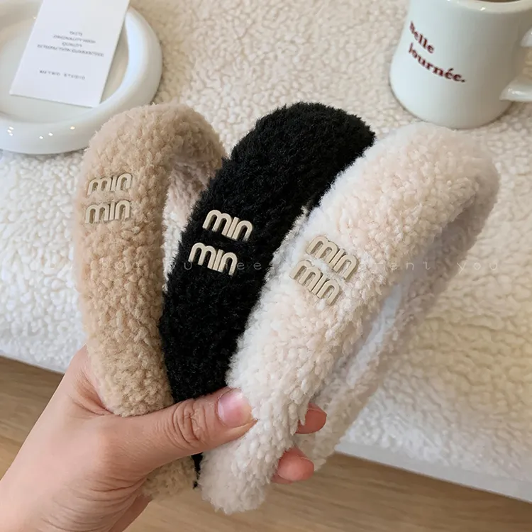 尚倪羊羔毛发箍女秋冬高级感高颅顶头箍2023新款宽边压发毛毛发饰