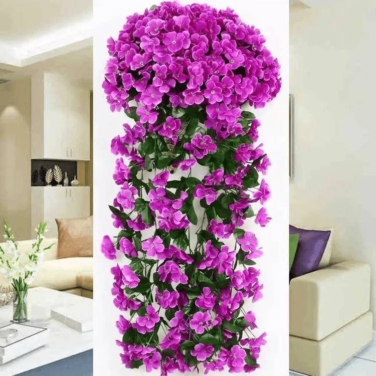 仿真花假花藤条紫罗兰绣球绢花吊兰壁挂花篮客厅室内挂篮墙面装饰