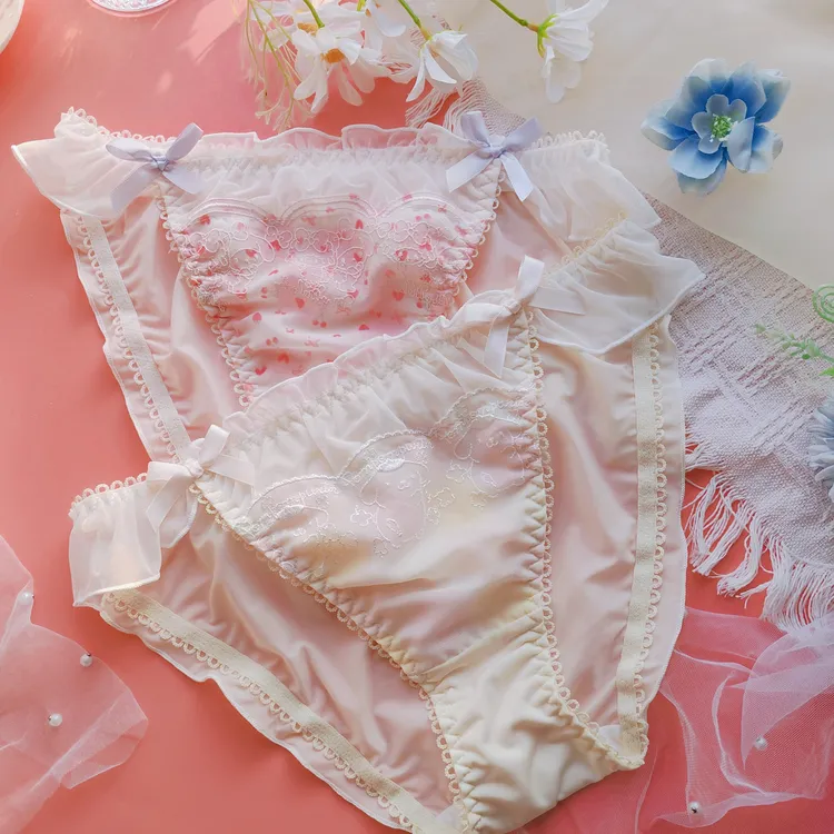 冰丝日系镂空性感刺绣少女甜美纯欲内裤三角裤女生裤衩子舒适蕾丝