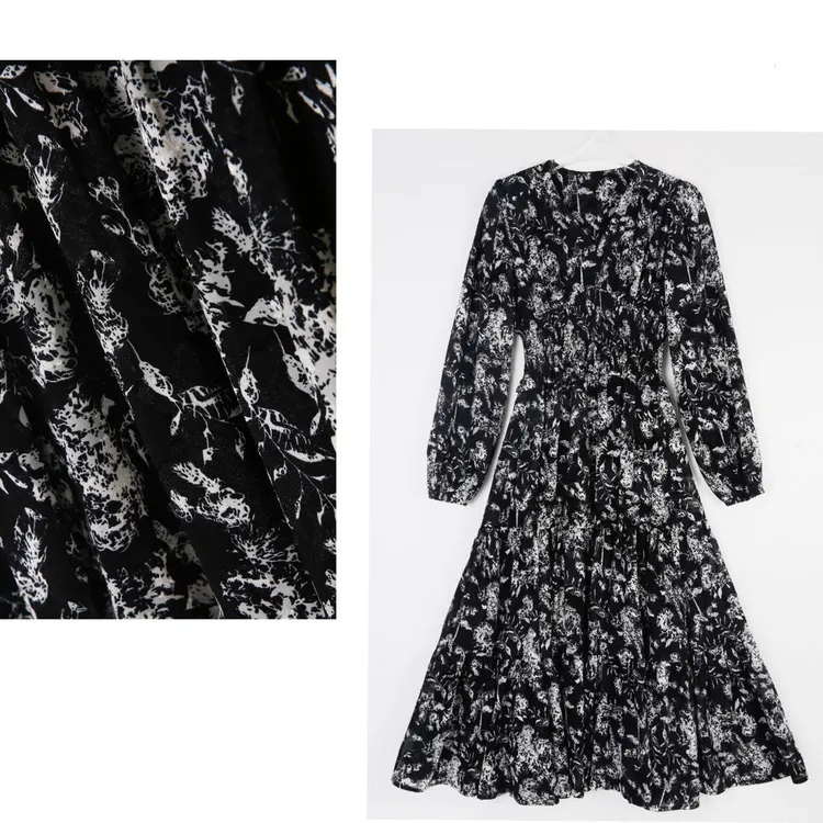 【海岛假日】春款女装连衣裙碎花时尚百搭气质收腰V领长袖连衣裙