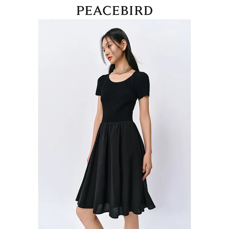 【天鹅裙】太平鸟清凉拼接夏时尚针织裙短袖收腰A8FAE2A12