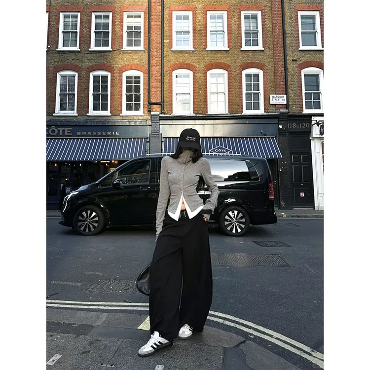 2024秋冬新款高级感时尚软糯舒适显瘦百搭长袖针织衫高腰休闲长裤