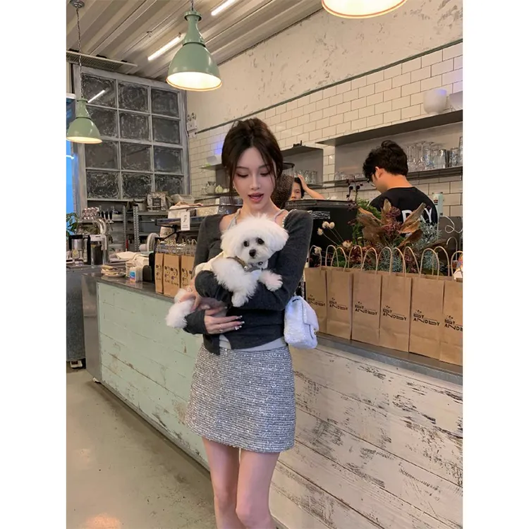 2024秋冬新款软糯毛茸茸保暖短外套内搭显瘦针织衫高腰包臀半身裙