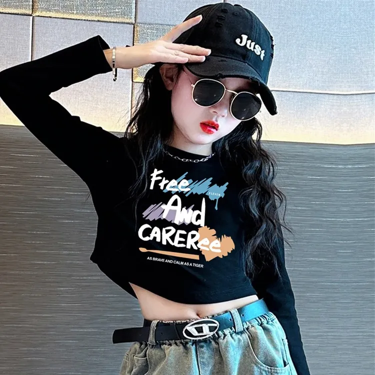 女童长袖t恤秋装2025新款洋气儿童秋款棉质打底衫秋季短款上衣潮