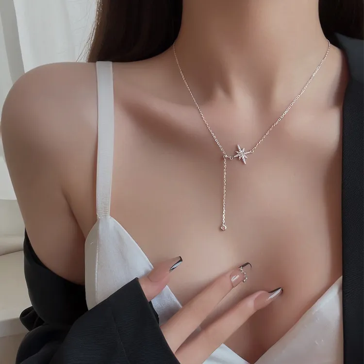 坠链均925银 精致八芒星流苏项链锁骨链女小众设计高级感颈链轻奢