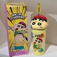 【圆和圈】出口尾单 蜡笔小新304不锈钢保温杯 不锈钢吸管杯