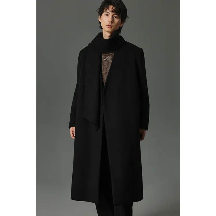 【重磅加厚】秋冬男士绵羊毛大衣男士长款可搭羊毛围巾休闲外套17