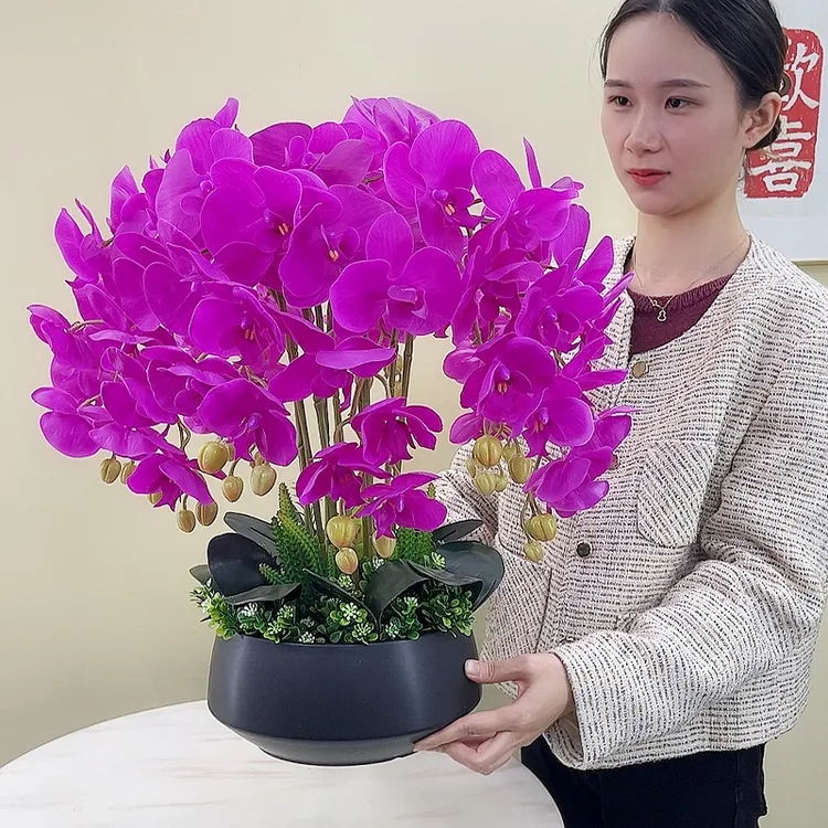 仿真花手感PU蝴蝶兰盆景盆栽花艺客厅高档假花桌面装饰花摆件装饰