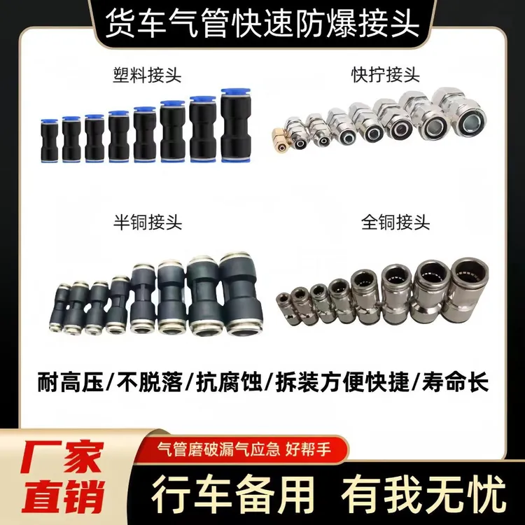 气管快速接头镀锡耐压PU成套快速接头铁直通气动安装快速接头气管商品图