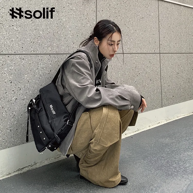 solif信标原创单肩背包邮差斜挎包女男运动包时尚通勤包包折叠