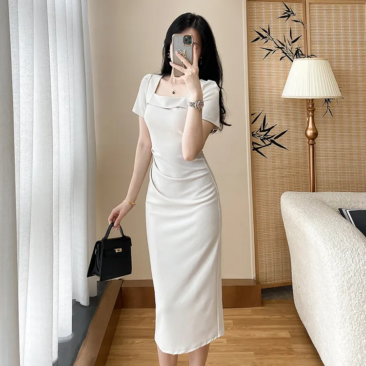 法式高级感方领对连衣裙女2025夏季新款轻奢气质甜美可爱风格衣服