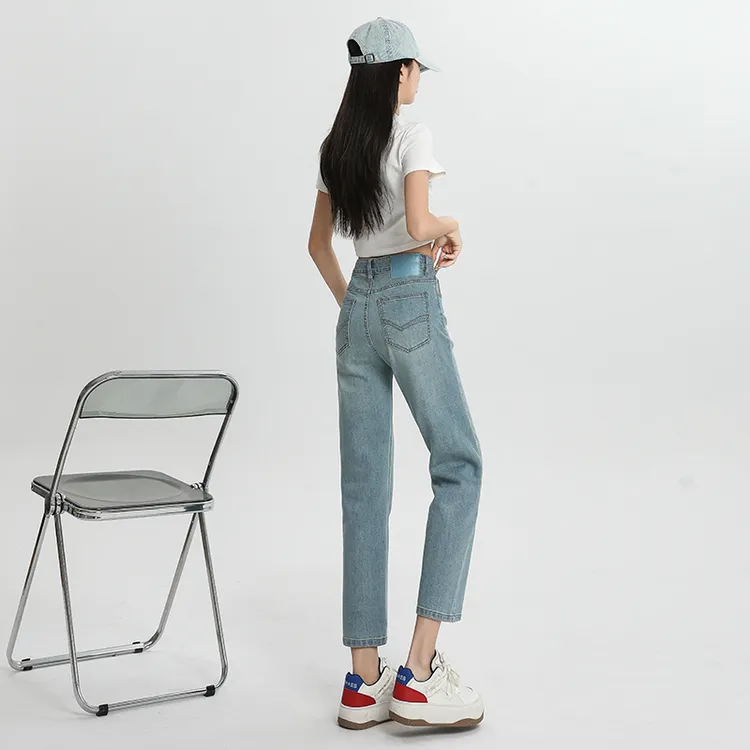 小个子直筒九分裤夏季薄款时尚高腰宽松弹力春秋烟管裤破洞烟管裤