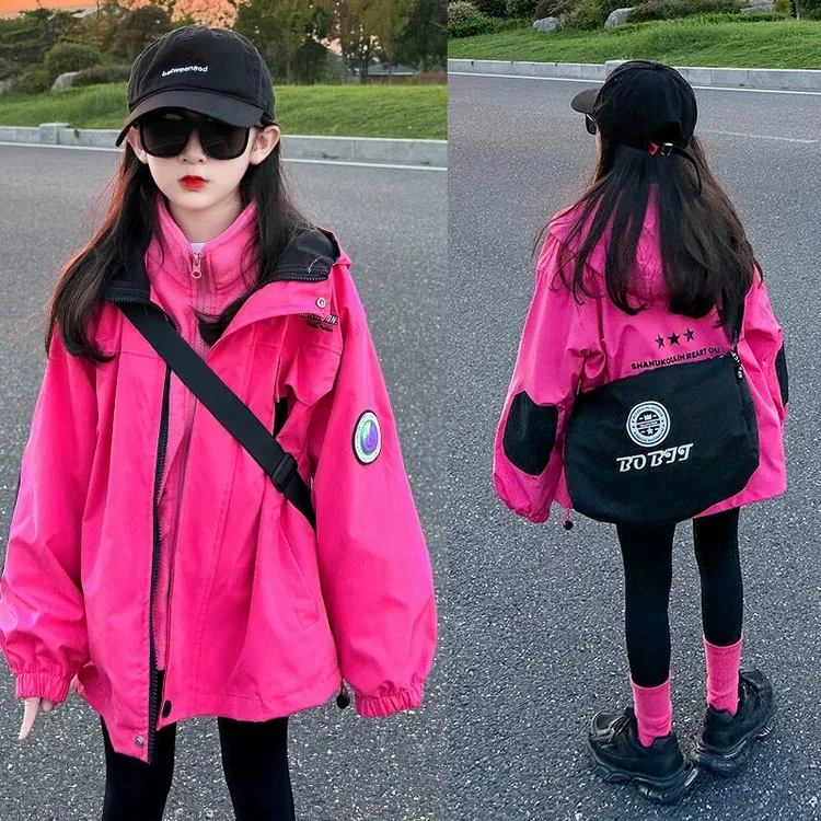 女童冲锋衣三合一外套2025新款儿童洋气秋冬加厚保暖春秋风衣棉服