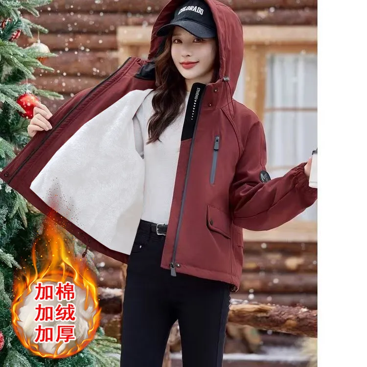 加绒加厚工装短款外套女2025冬季新款百搭小个子时尚高级派克服潮