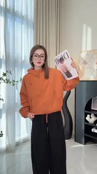 2025春秋新款连帽拉链短款小个子下摆抽绳休闲长袖冲锋衣外套女潮