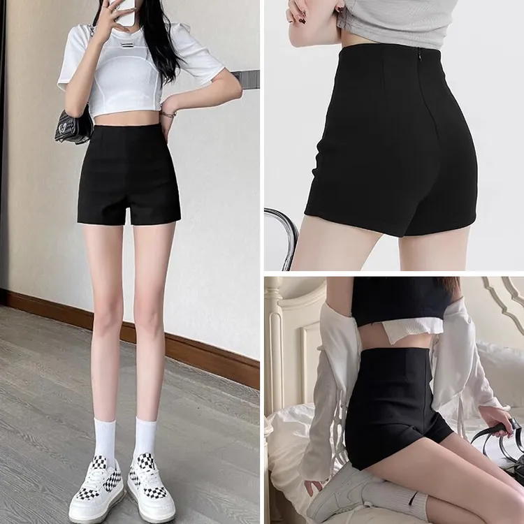 【喜绚】黑色短裤女士夏季高腰热裤显瘦百搭外穿打底遮肉A字版裤子1