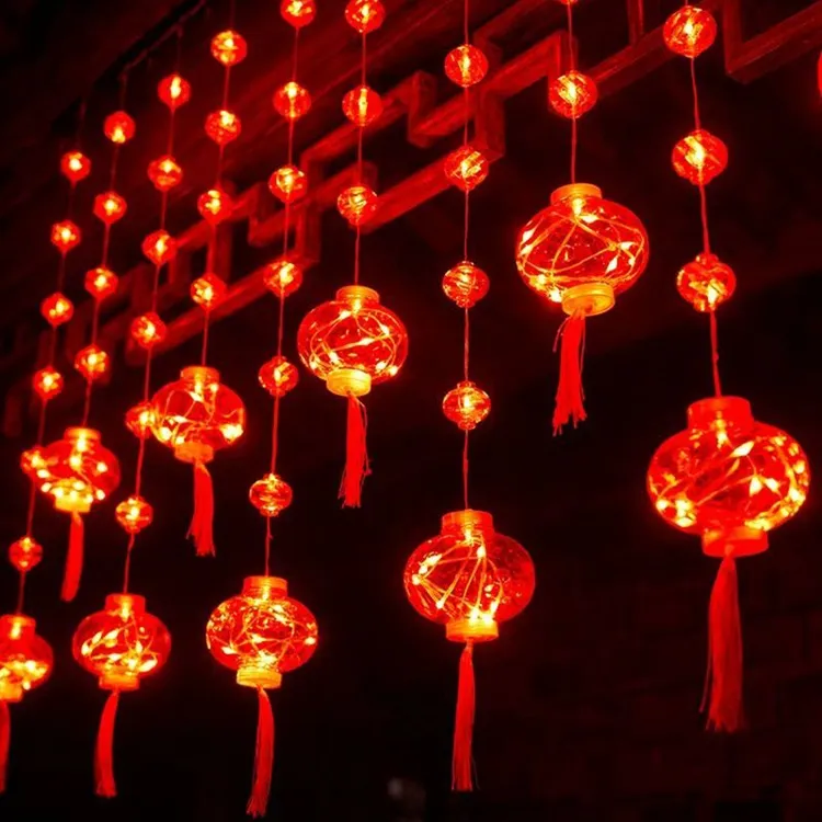 2025款春节元宵红灯笼装饰灯结婚布置LED彩灯闪灯婚庆橱窗帘灯