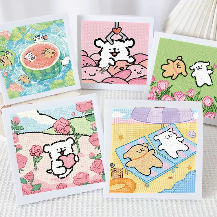 新款线条小狗钻石画儿童手工DIY可爱卡通玩具益智展示创意带相框