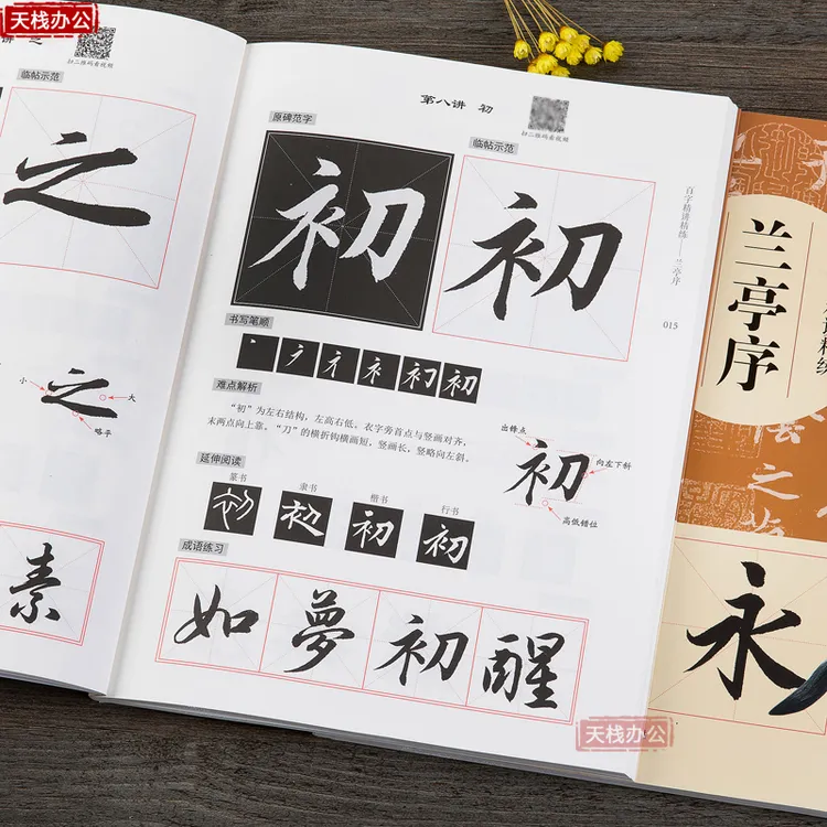 王羲之兰亭序百字视频讲解 行书毛笔教程解析书法入门字帖教程