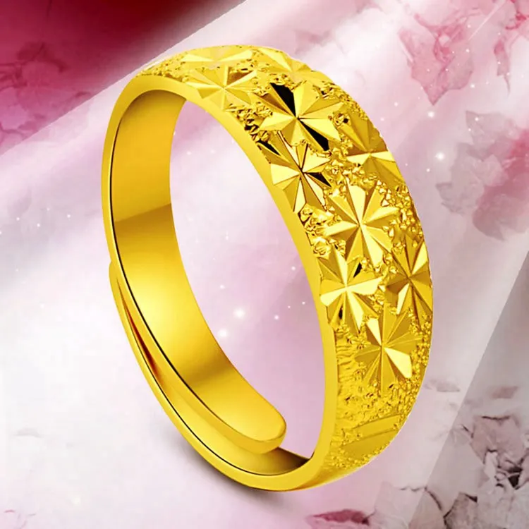 合金戒指 18k黄金色满天星可调节情侣戒指时尚百搭结婚实心首饰品