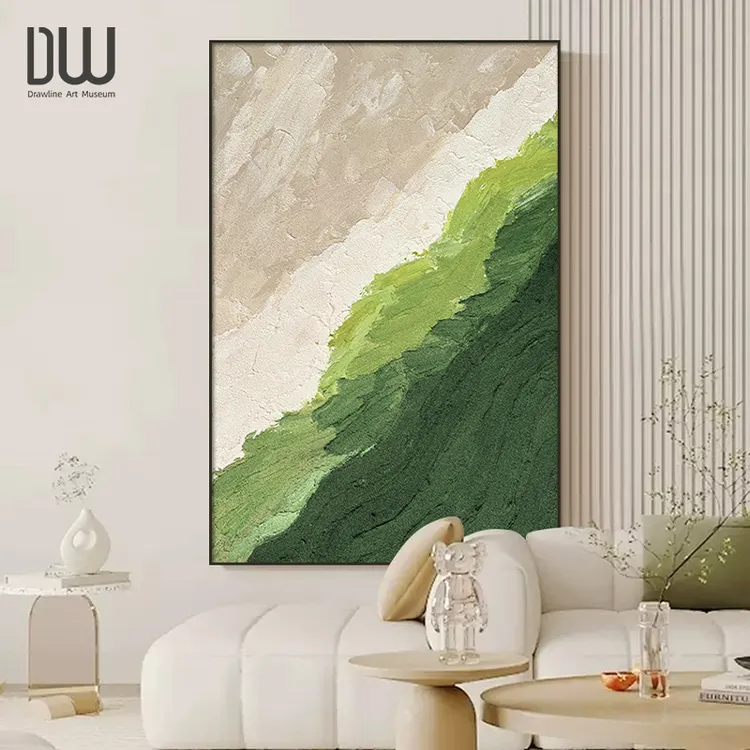 奶油风装饰画高级感客厅沙发背景墙挂画绿色落地画玄关壁画