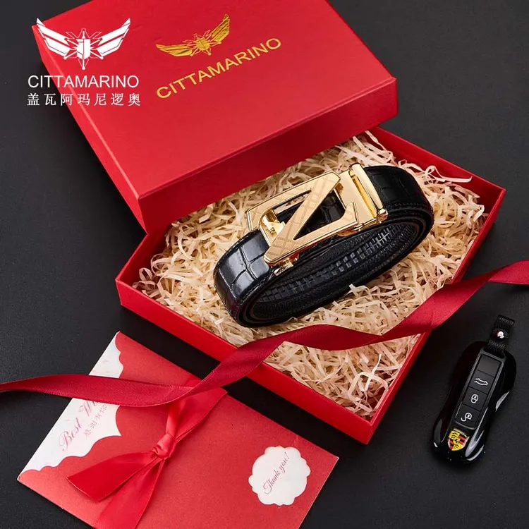 盖瓦阿玛尼罗奥正品轻奢男士皮带真皮高档大气商务鳄鱼纹真牛皮