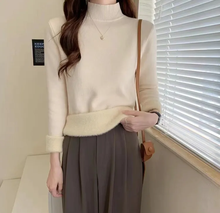 【婷婷家】小个子一体绒加厚百搭针织打底衫#667