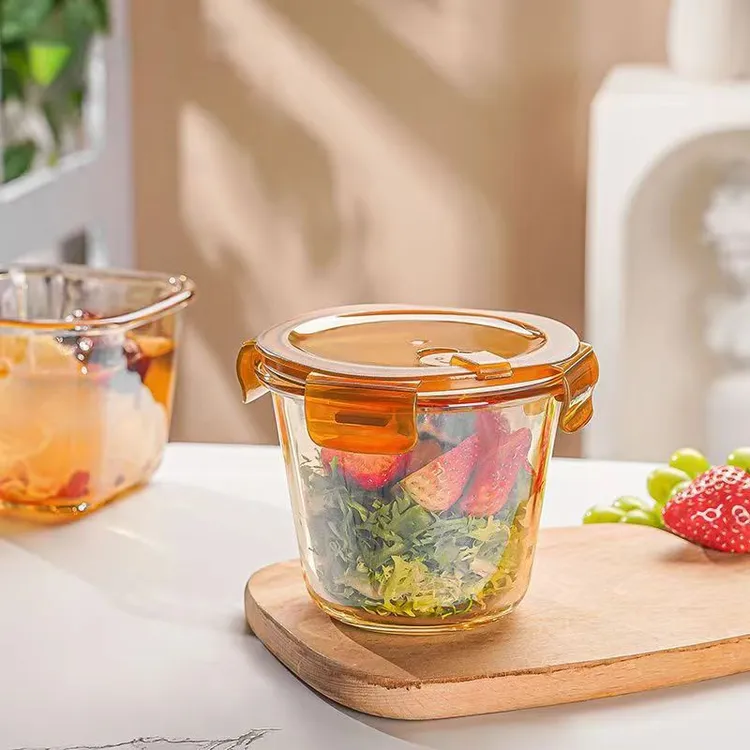 琥珀色玻璃汤碗汤杯密封保鲜盒可微波炉加热上班族饭盒保鲜碗加厚